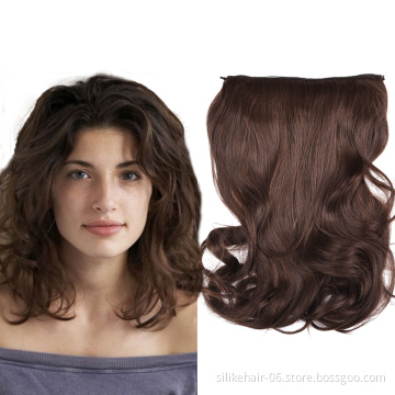 Best Price Clip in One Piece Hair Extension Wavy Ombre Black Invisible Wire Fish Line Hair Synthetic Hair Extensions